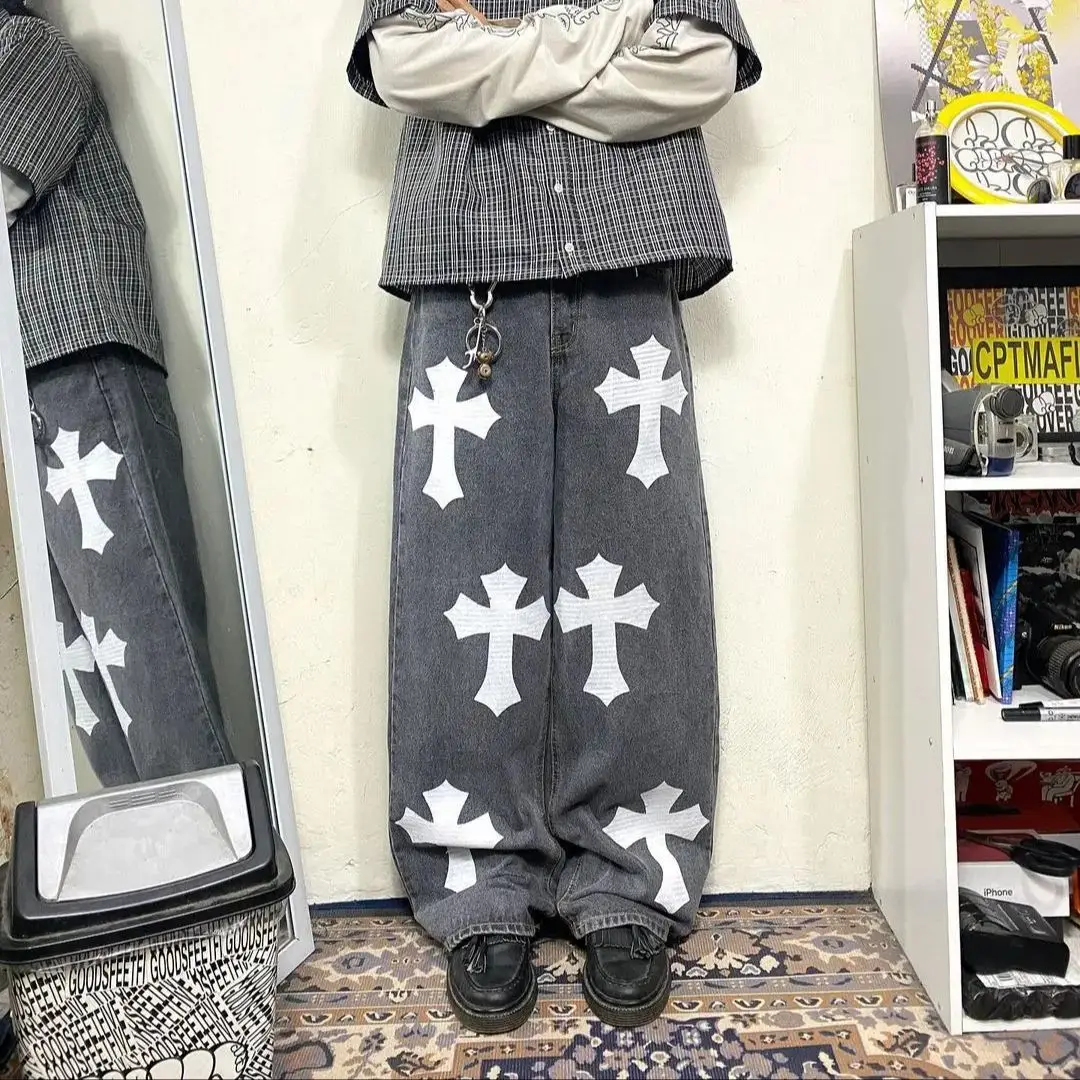 

Harajuku Simple Fashion Versatile Straight Pants Korean Style Loose Jeans Y2K Casual Daily High Waist Couple Trousers