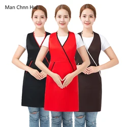 Delantal de cocina para mujer, ropa de cama larga, babero para Catering, camarero, supermercado, café, tienda de uñas, delantales de trabajo para adultos, Negro, Rojo, marrón