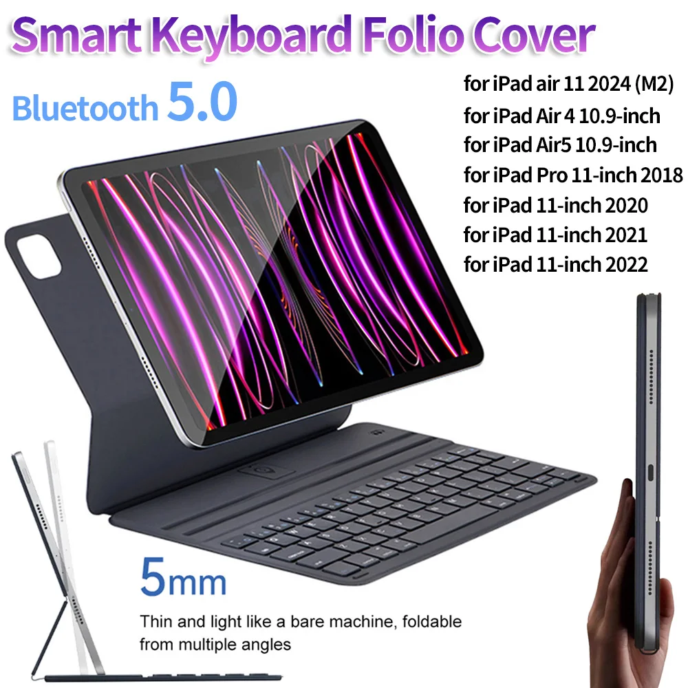 

Smart Keyboard Folio Cover for iPad Pro 11inch 2018 Smart Cover Folio Case with Two Viewing Angles for iPad Air 4 5 10.9inch