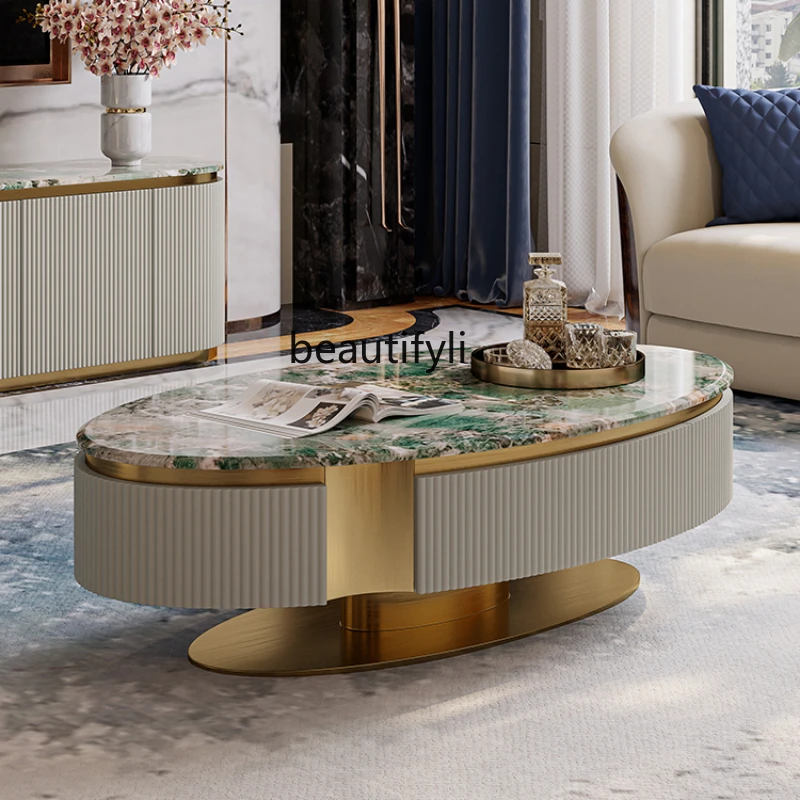 

Coffee Table Modern Model Room Living Room Italian Fashion Marble Oval Tea Maker Table