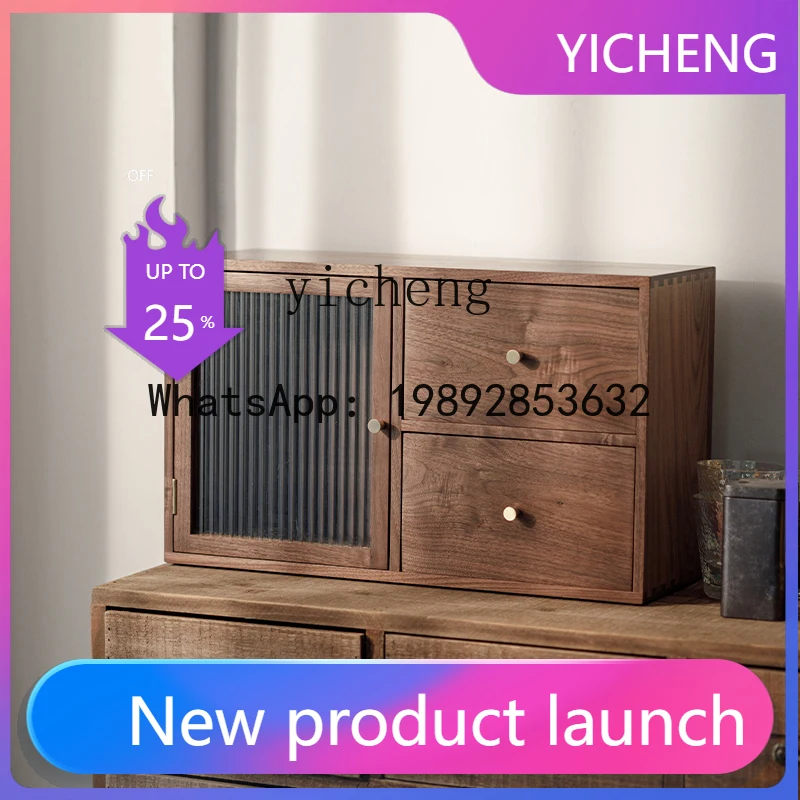 

Black Walnut Desktop Display Storage Cabinet Solid Wood Drawer Tea Set