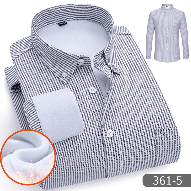 Men Oxford Fleece Warm Plaid Classic Style Regular Fit Velvet Large Size Thick Casual Shirt Male Brand Clothes L-5Xl