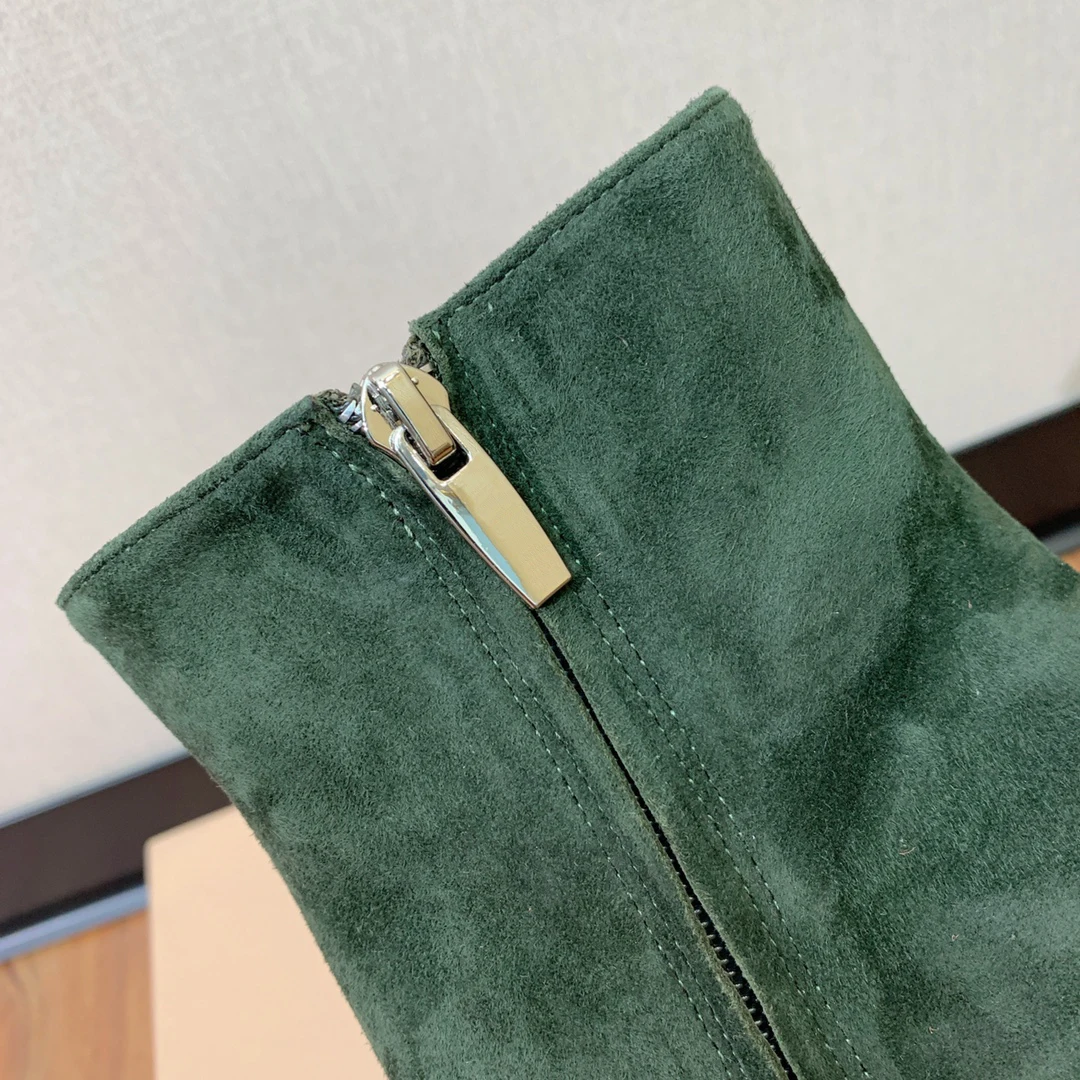 Donna-in Women Suede Leather Ankle Boots Elegant Green Boots Side Zipper Square Block Heel Round Toe Short Boots Large Size 42