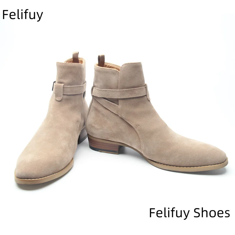 

Men's Chelsea Boots High Top Real Leather Shoes Men Buckle Strap Pointed Ankle Boots Men's Motorcycle Boots Black Winter Botas