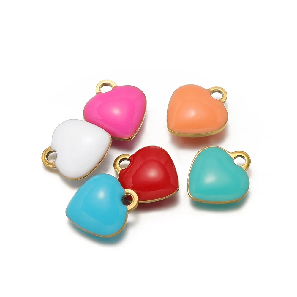 20pcs Stainless Steel Enamel Small 8mm Heart Charms Pendants for DIY Jewelry Necklace Findings Bracelet Supplies Earrings Making