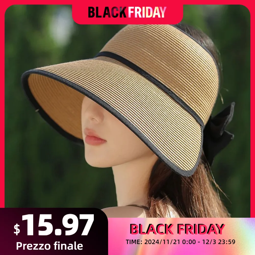 Korean Summer Large Brim Hollow Top Hat Fashion Bow Shading Straw Hat Casual Simple Sun Hat Women Woven