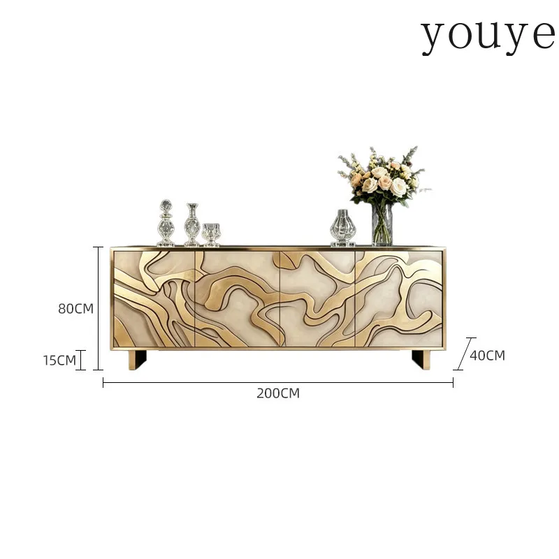 Italian light luxury dining side cabinet household living room relief gold storage locker modern villa high-end porch cabinet