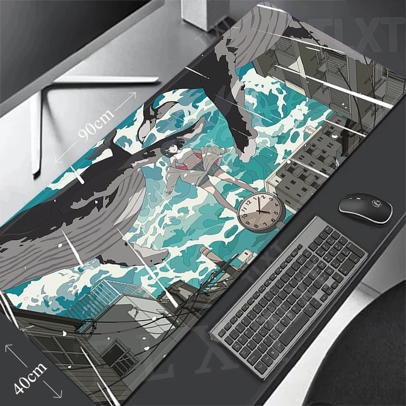Anime Whale Large Mouse Mat Gaming Mousepad Big Gamer Mousepads 39.3x19.6in Rubber Keyboard Mats Desk Pad Office Mouse Pads XXXL