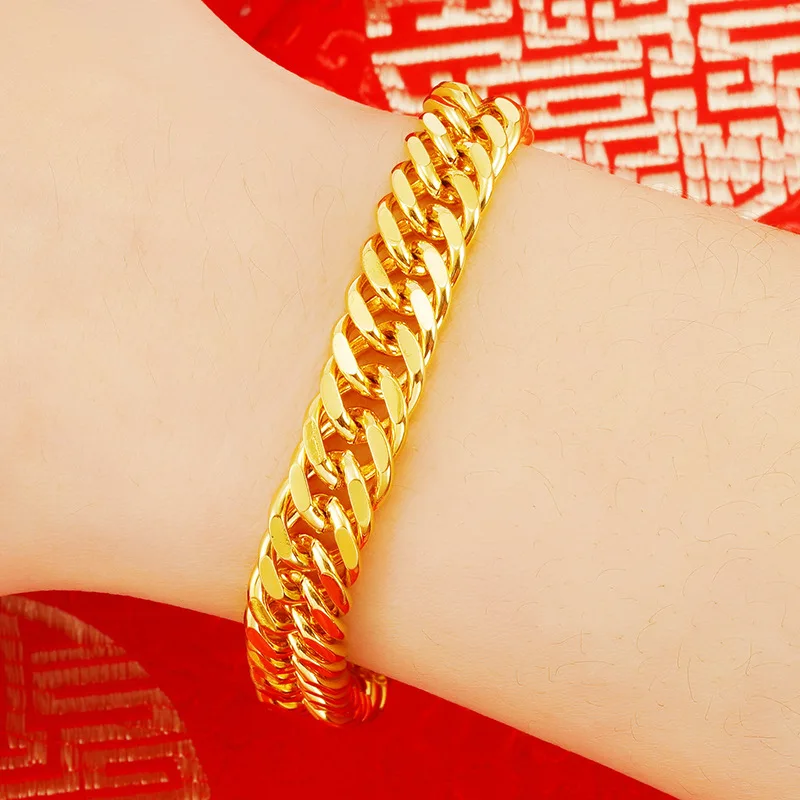 

Double-Clasp Smooth Flat Bracelet (Unisex, 24K AU999) - Wide Flat Chain, Vintage Clasps, High-Society, Aristocratic Status