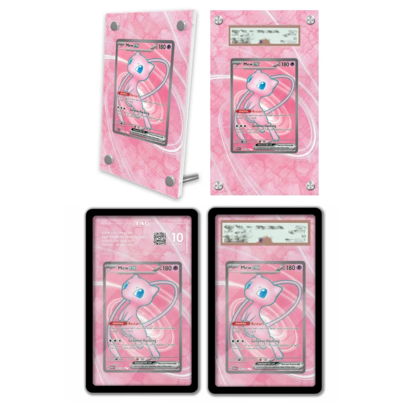 display-de-arte-anime-para-pokemon-mew-vermelho-e-verde-presentes-de-arte-expansivel-para-jogos-de-anime-estojo-protetor-de-acrilico-chaveiro-nivel-de-avaliacao