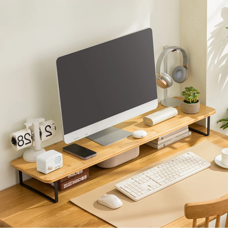 Elevated Desk Display Stand for Monitor Screen Desktop Computer Shelf Bamboo Ergonomic Monitor Stand Dormitory Table Organizer