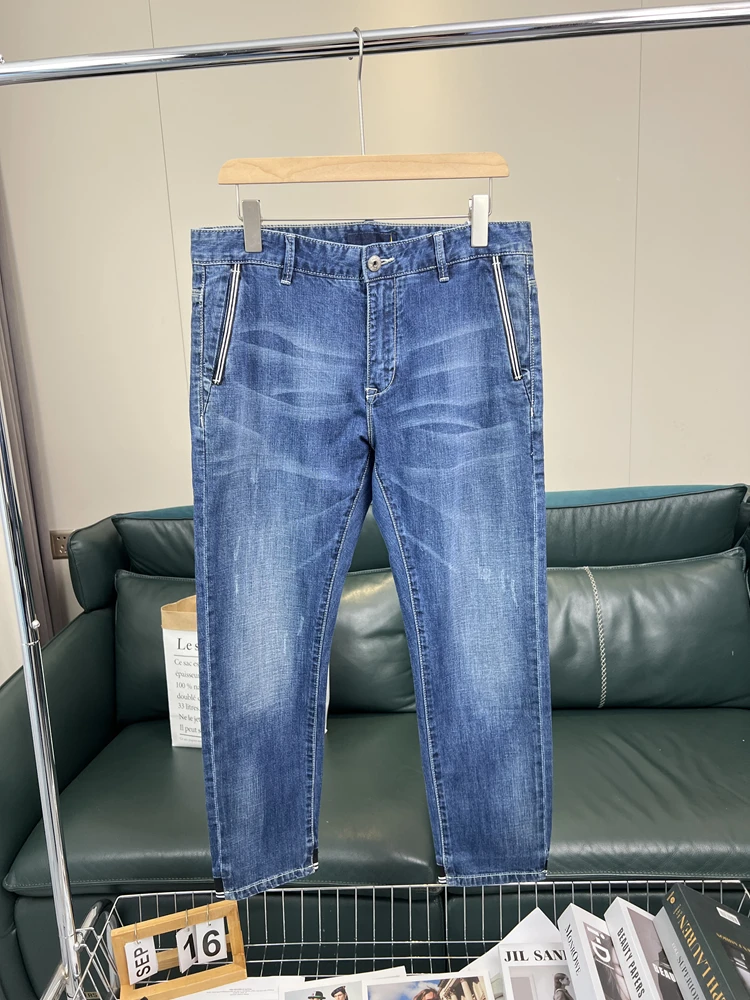 

Мужские персональные девятисекционные джинсы с дышащей талией, весна-лето, прямые брюки с высокой талией, модные молодежные повседневные джинсовые брюки