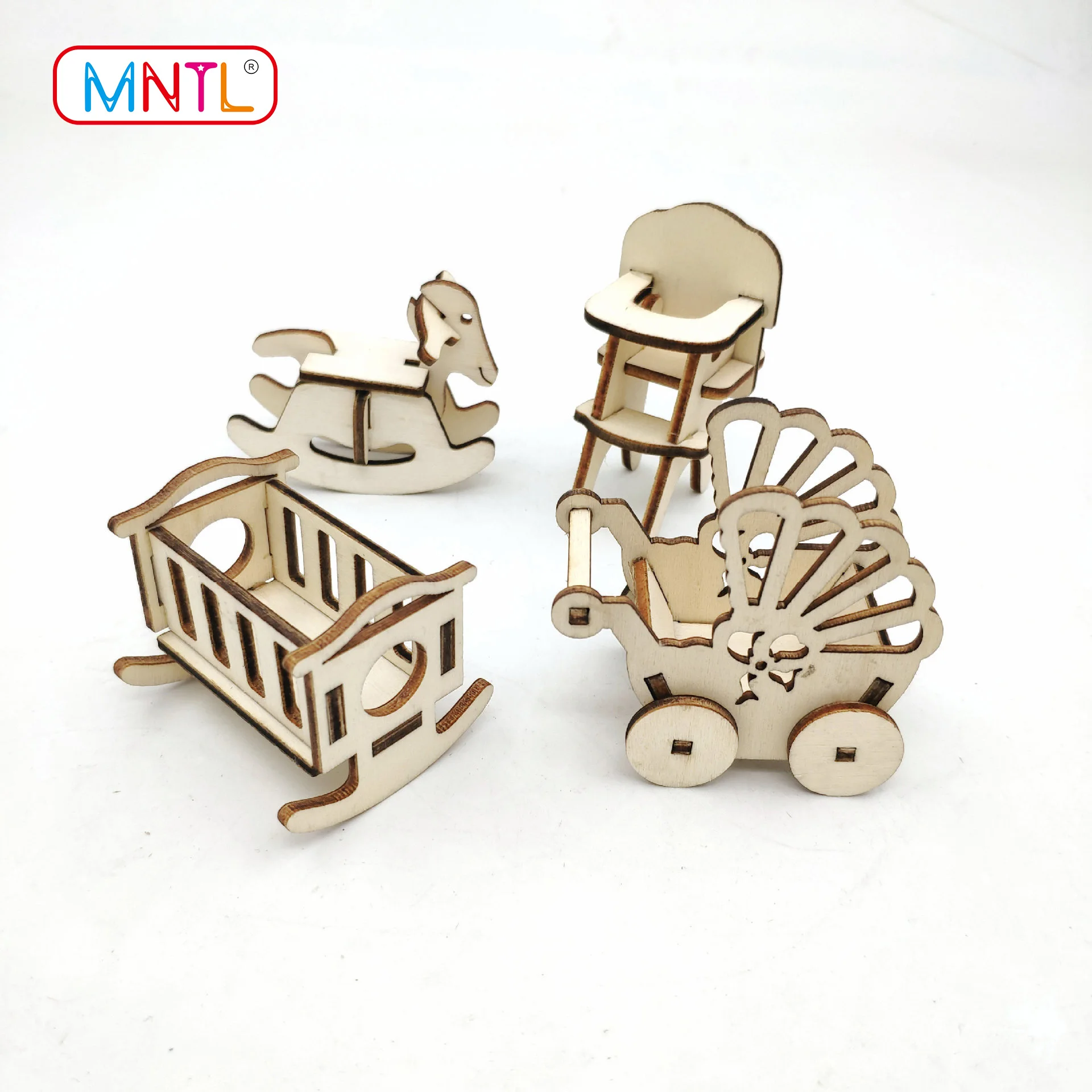 MNTL Wooden Toy Furniture for Kids Children Table Four Chairs Boys Girls Play House Toy Simulation Small Educational Table Set