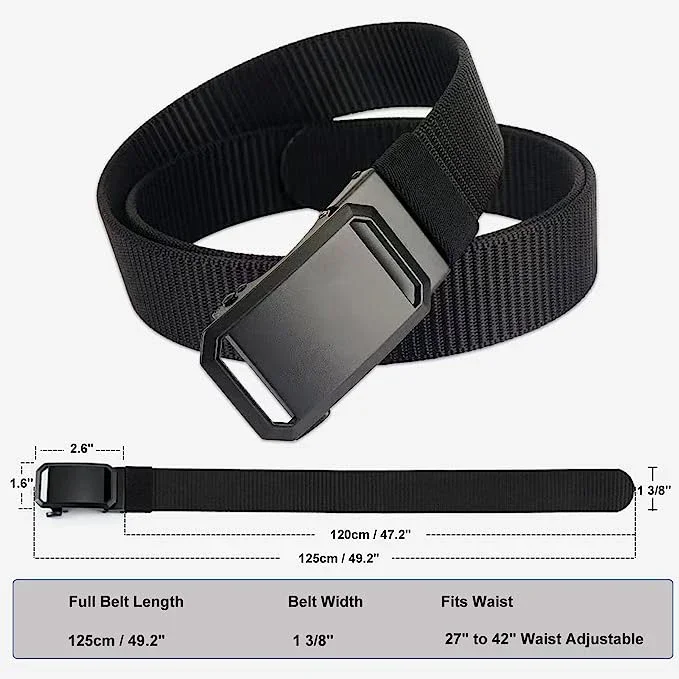 Men Belt Alloy Automatic Metal Buckle Nylon Webbing Outdoor Tactical Belt Toothless Automatic Buckle Casual Sports Canvas Belts