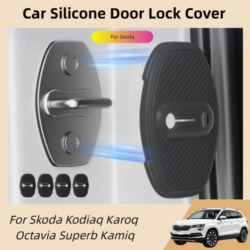 

4pcs Silicone Car Door Lock Latches Cover Accessories For Skoda Kodiaq Karoq Octavia Superb Kamiq Shock Absorbing Cushion