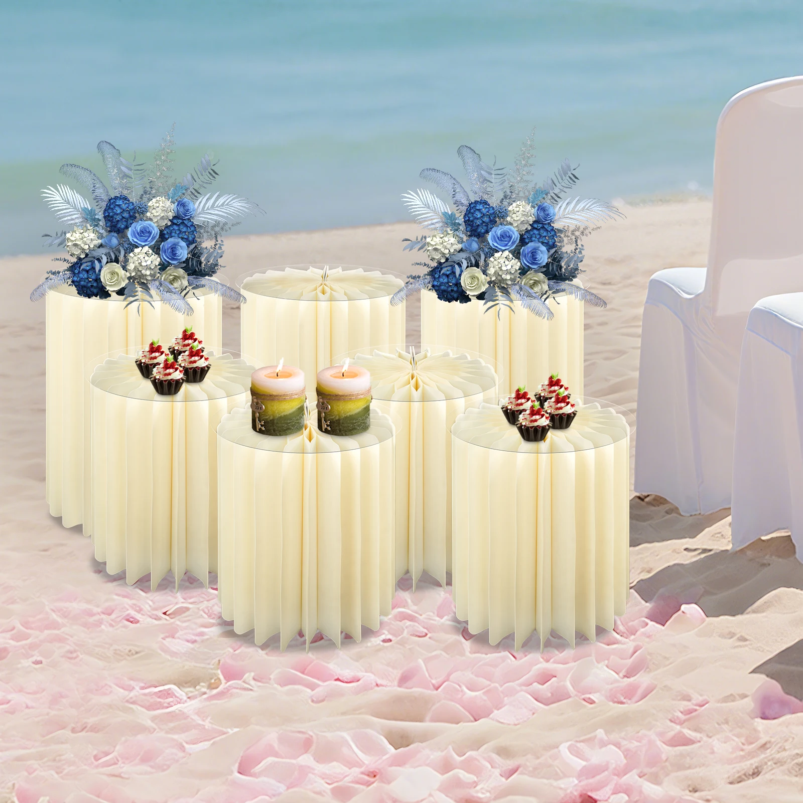 

7 шт. бежевый картон 28x30/40 см свадебная цилиндрическая подставка для цветов складной десертный стол банкетная витрина