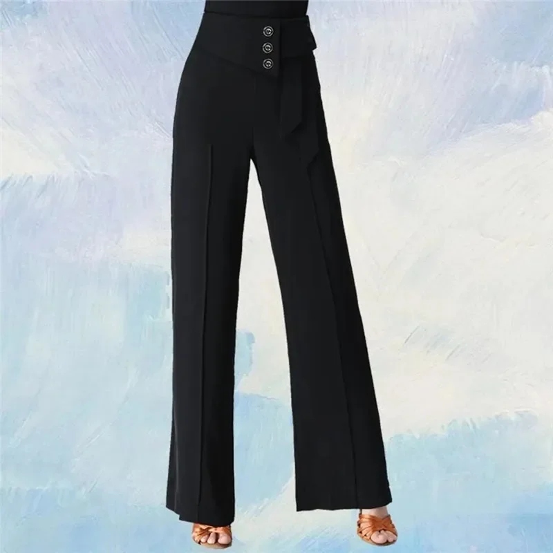 2023 New Latin Square Dance Pants Women's Fashion Wide-Leg Pants Dance Training Modern High Waist