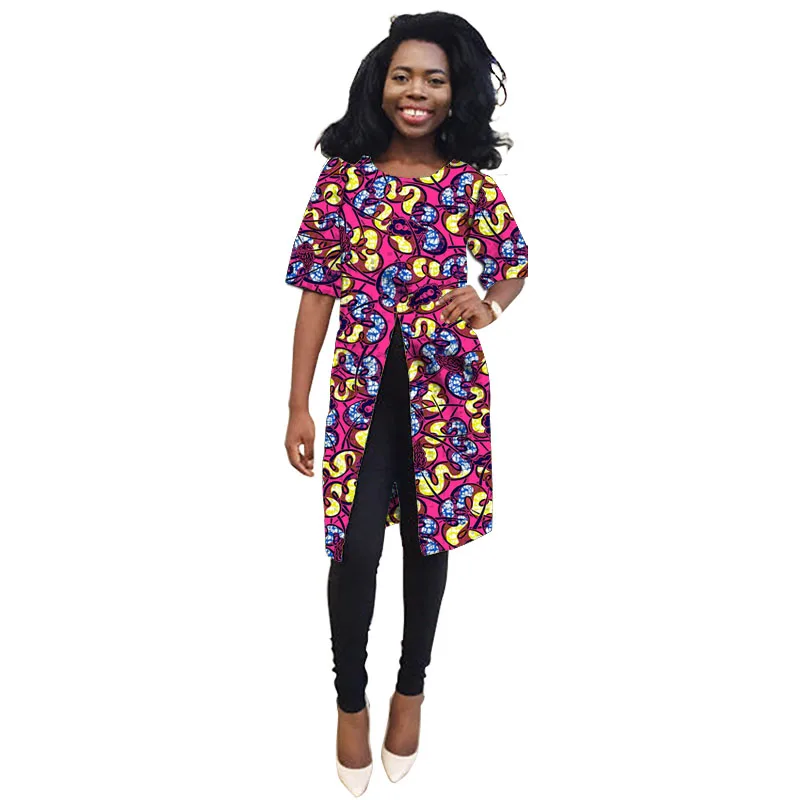 Abito africano su misura con spacco frontale donna Ankara Outfit Fashion Print mezza manica Costume da festa di nozze