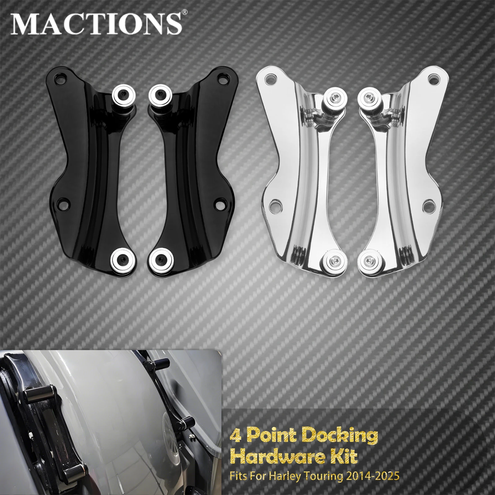 Motorcycle Detachable 4 Point Docking Hardware Kit Backrest Mount For Harley Touring 2014-2025 Road King Street Glide FLTRX FLHX