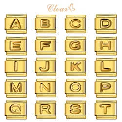 2025 New 26 English Letters Italian Charm Links Fit 9mm Gold Colour Stainless Steel Bracelet Making Women Fashion Jewelry Gifts
