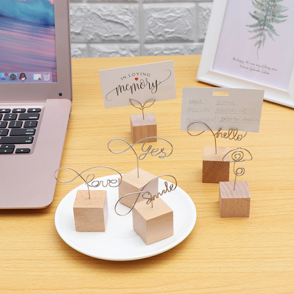 1 PC Name Card Simplicity Wedding Decor Picture Frame Square Wooden Photo Clip Memo Holder