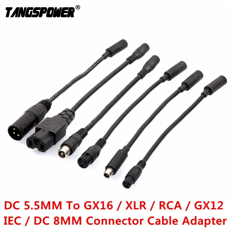 DC 5.5MM To 3P GX16 3-Pin XLR RCA IEC 3P GX12 DC 8MM Connector Cable Adapter For Scooter Electric Bike Charger Accessories Plug