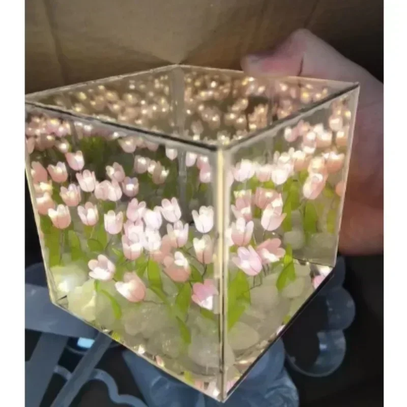 NEW YEAR DIY Home Decorative Light Boxes -Tulip Flower Sea Cube 3D Small Night Lamp Material Package for Couple Girlfriend Gift