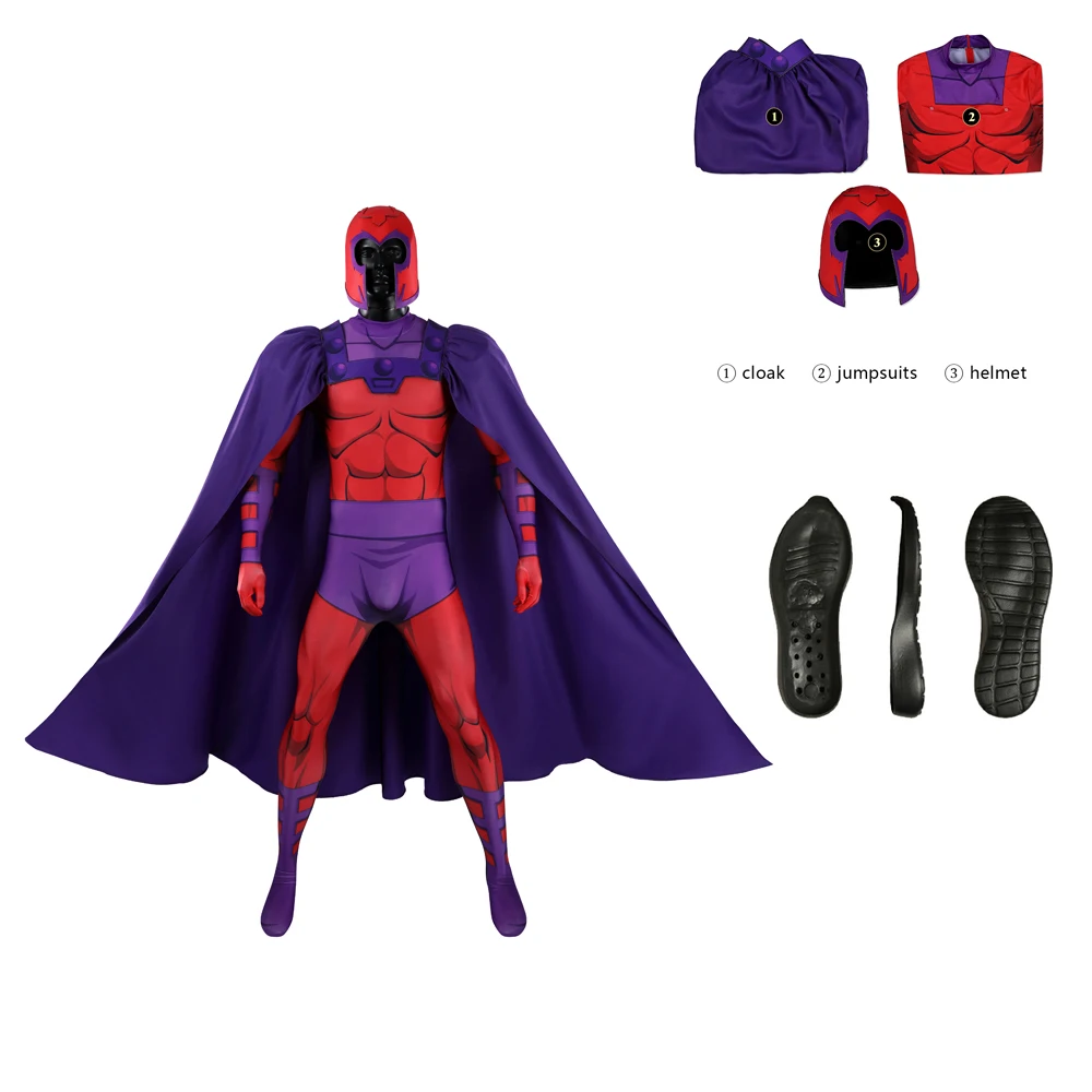 Disfraz de Cosplay de Magneto Zentai, Mono de Fantasía, Capa de Anime X, Disfraz de Super Villano, Disfraz de Juego de Rol, Trajes de Fantasía para Hombre, Halloween