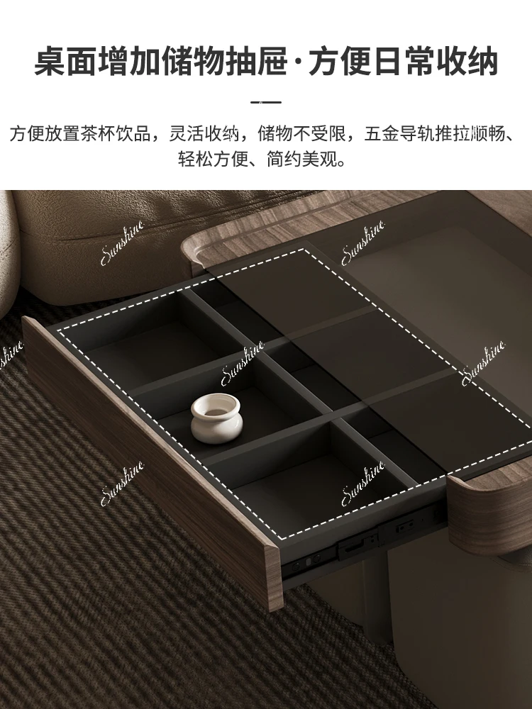 Italian minimalist rock slab square coffee table household small apartment creative telescopic belt drawer