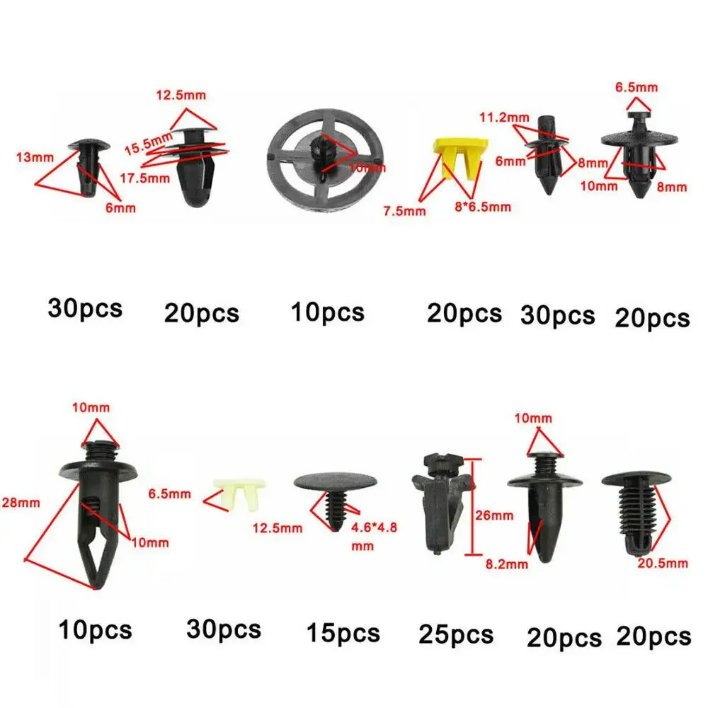 EIDRAN 12 Sizes 250 Clips Fits For Nissan Door Fender Bumper Retainer Fastener Assortment +Tools