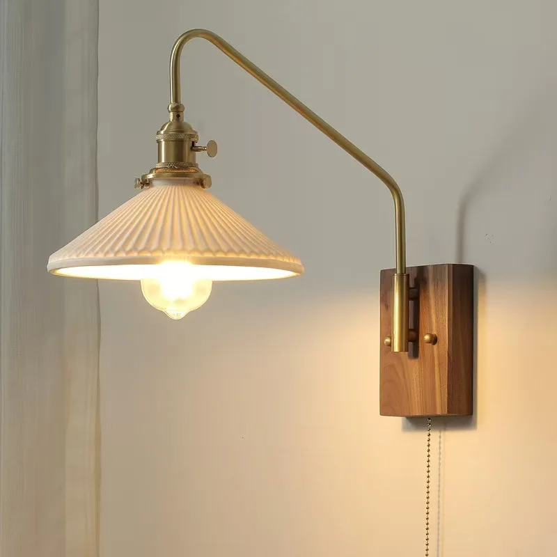 

Nordic medieval wabi wind brass retro study living room bedroom bedside bathroom dining room aisle wall lamp