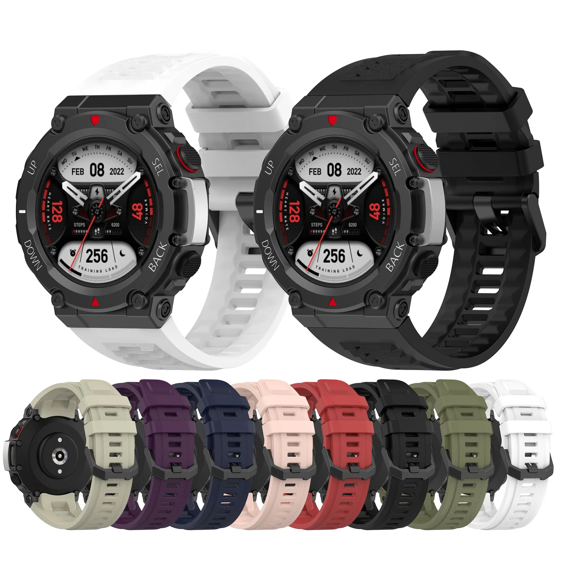 20 pçs pulseira de relógio para amazfit t-rex 2 relógio inteligente pulseira de silicone macio fivela de aço substituição acessórios