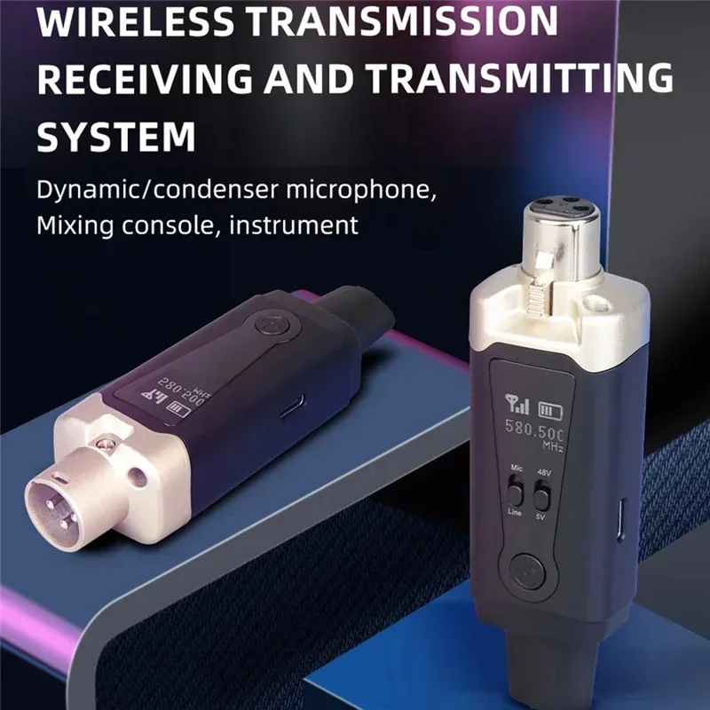 Imagem -02 - Conversor de Microfone sem Fio Uhf Transmissor Xlr e Receptor para Condensador Guitarra Receptor Adaptador de Transmissão