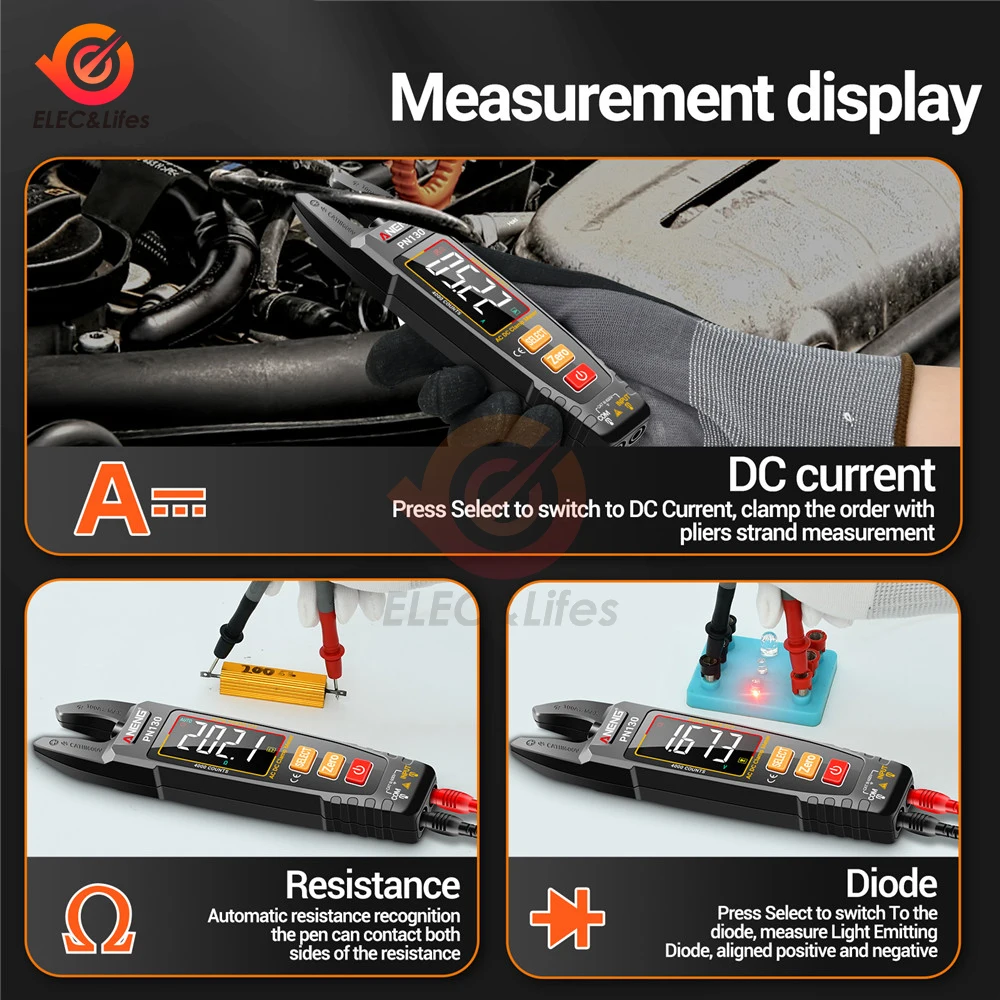 4000 Counts Clamp Meter U-shaped PN130 Smart Multimeter AC/DC 600V Voltage Current Resistance NCV Sensing Test Tools