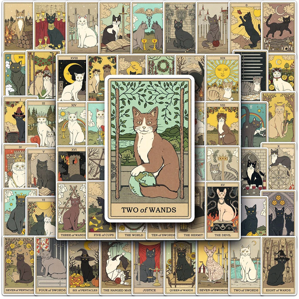 10/30/62 Stück Vintage Gothic Katzen-Tarot-Aufkleber, Wasserfeste Graffiti-Sticker, DIY Handy-, Schreibwaren-, Koffer- und Fahrrad-Aufkleber, Coole Cartoon-Sticker