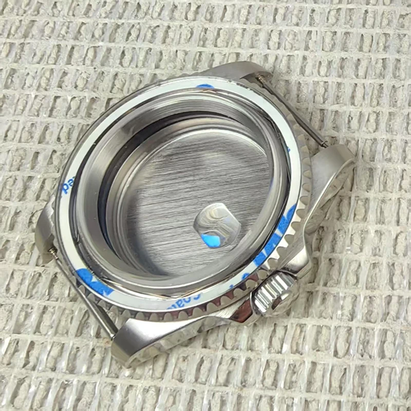 Caixa preta de 40 mm para movimento NH34 35 36 8215, mostrador de 28,5 mm, parte traseira de vidro safira, transparente à prova d'água