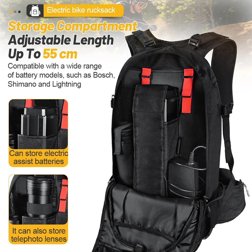 E-Bike Backpack Bike Battery Bag E-Mountain Biking Electric Bicycle Accessory Back Protection with Shock Absorption Accu Tas Fie