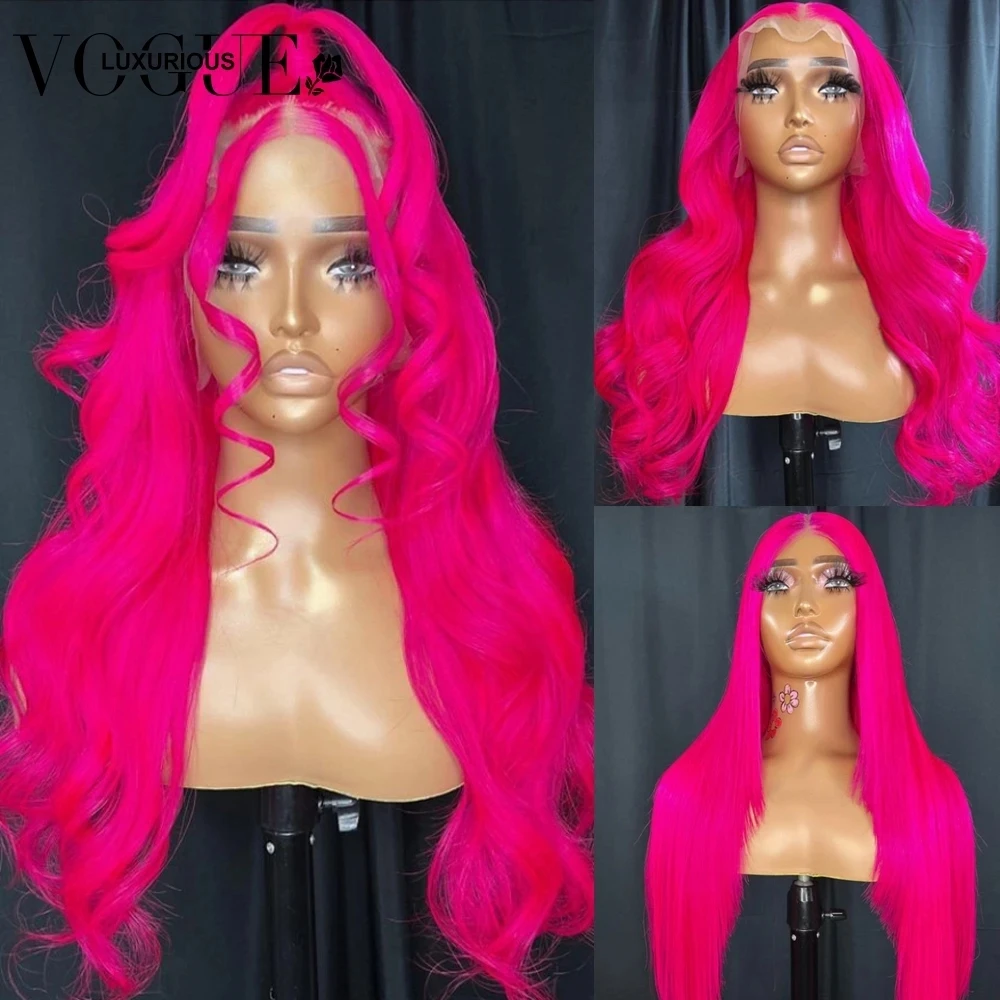 30 Inch Hot Pink Colored 13x4 13x6 Lace Front Wig Loose Body Wave Brazilian Virgin Human Hair Wigs for Women Silky Straight Wig