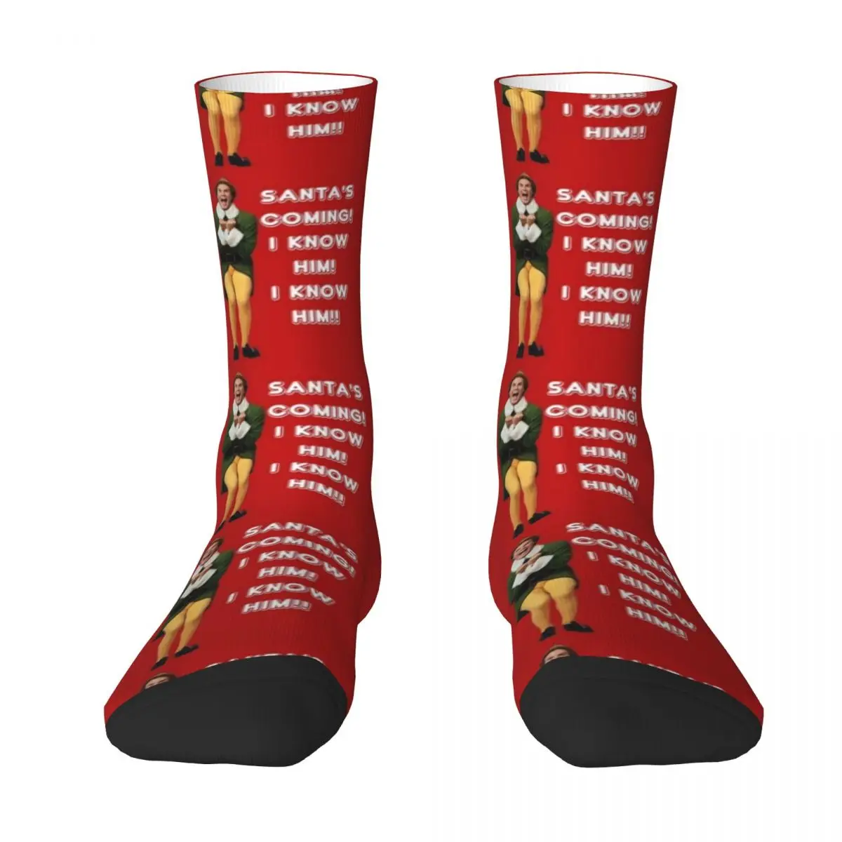 

SANTA'S COMING! I KNOW HIM! Elf The Movie Will Ferrell Buddy Christmas Socks Soccer ankle basketball Socks For Men Women's