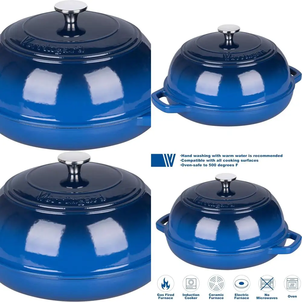 

6-Quart Blue Enamel Cast Iron Dutch Oven with Lid, Perfect for Sourdough Bread Baking and Proofing
