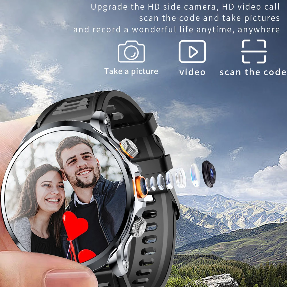 2025 New Men 4G Smart Watch GPS SIM Card Wifi Camera NFC 32G ROM APP Download Sports Fitness Video Call Waterproof Smartwatch