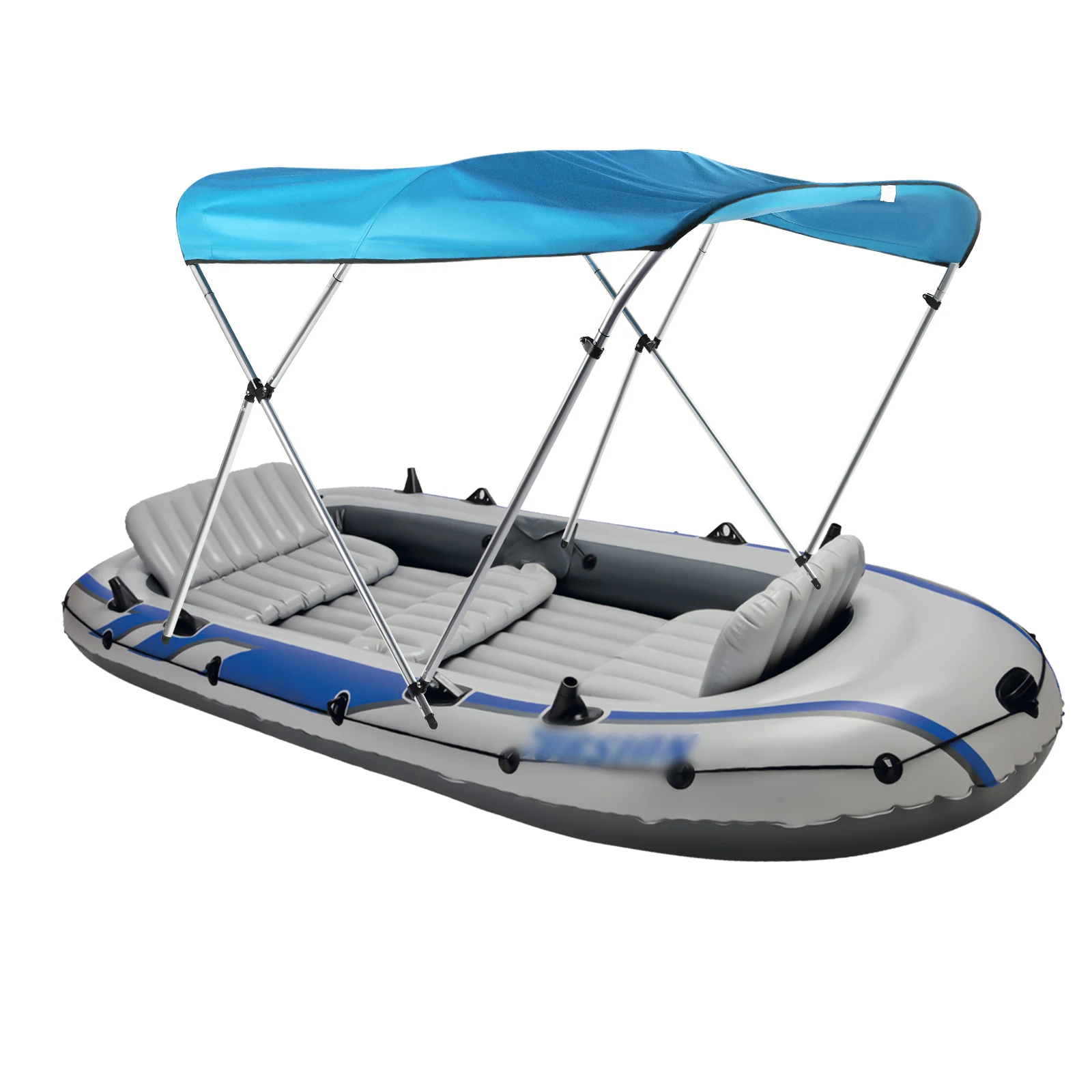 Boat Top Cover 3 BOW Blue UV Protect Aluminum Alloy Frame Top Boat Cover Include 2 Straps Mounting Hardwares