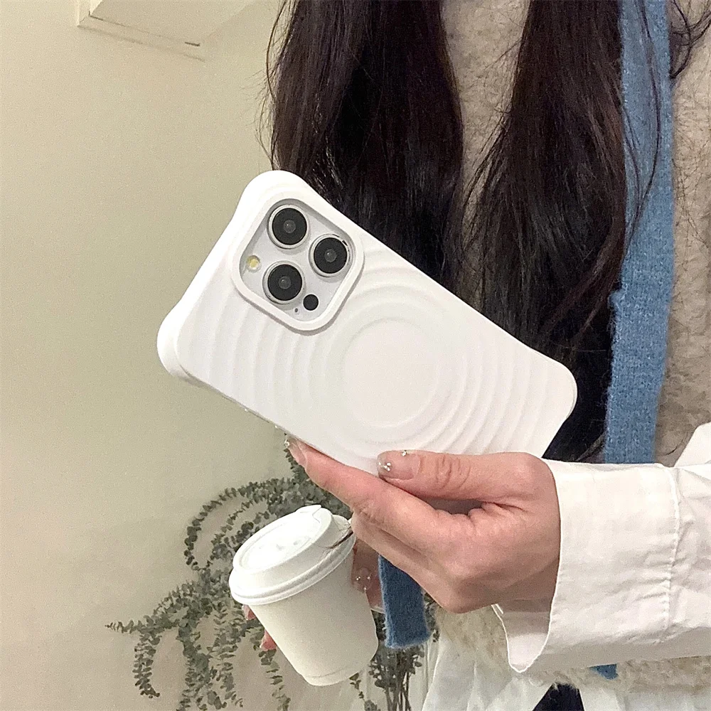 Luxury Ripple Pattern Candy For Magsafe Case For iPhone 15 14 13 12 11 Pro Max Plus Wave Magnetic Wireless Charger Armor Cover