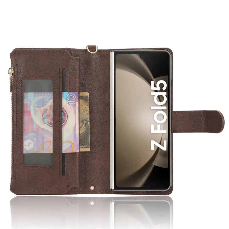 Fit in Samsung Galaxy Z Fold 5 Luxury Zipper Bag with Cord skin PU Leather Case for Galaxy Z Fold 4 3 2 Phone Case