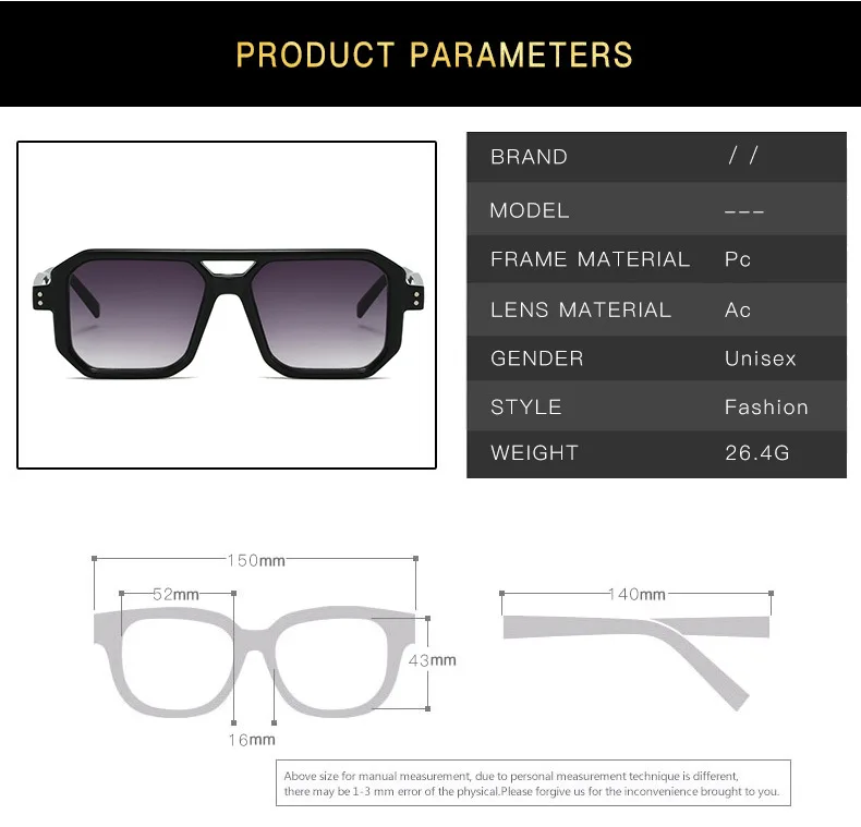 Neue Vintage Quadratische Sonnenbrille für Damen und Herren Marken-Rechteck-Sonnenbrille Ovale Brillen für Männer und Frauen – Detail 11
