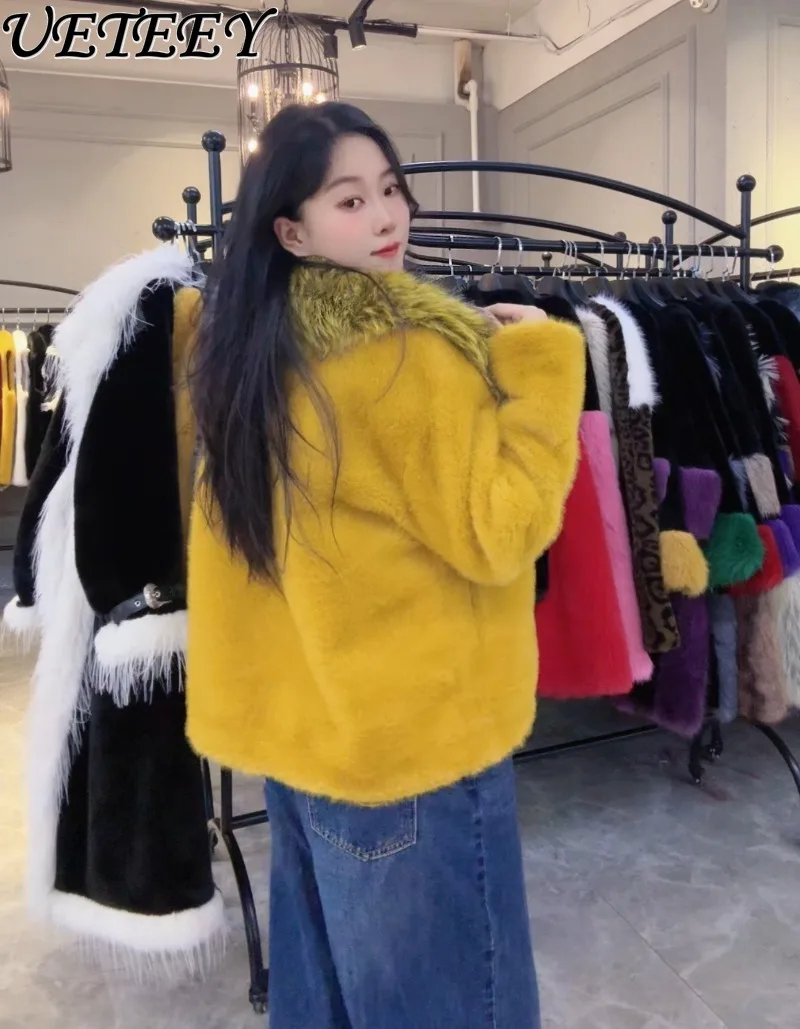 Nowa zimowa moda, krótka kurtka z imitacji futra, europejski futrzany kołnierz z imitacji norek, ciepła, stylowa, wyszczuplająca, ekskluzywna, popularna kurtka damska.