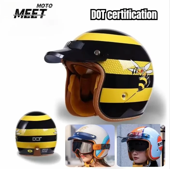 DOT-Zertifizierung Damen und Herren Klassischer Carbonfaser-Motorrad-3/4-Helm Erwachsene Moto Elektroroller Jethelm