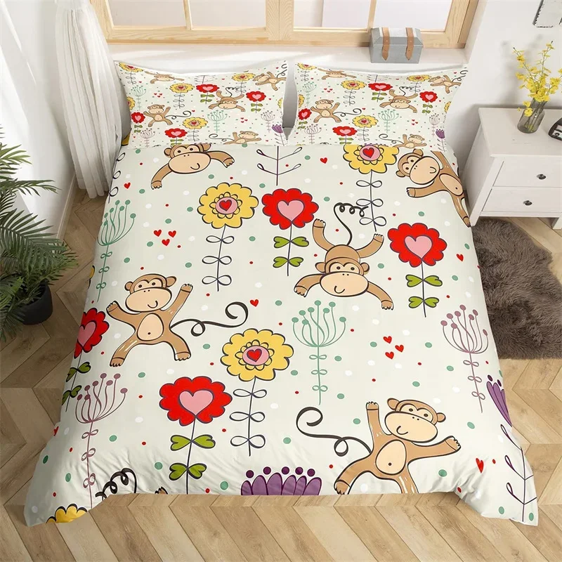 Cartoon Animal Duvet Cover Cute Rabbit Bedding Set Botanical Butterfly Flower Leaves Comforter Cover Woodland Animal Quilt Cover