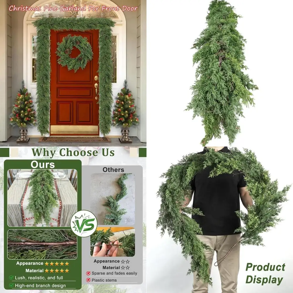 

Реалистичная гирлянда из искусственного кипариса — 9-футовая зелень для Рождества на открытом воздухе и в помещении, идеально подходит для дома, обеденного стола, каминной каминки, Sta