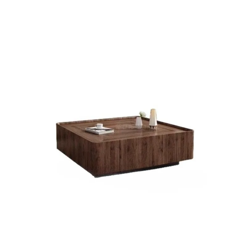 

Wabi sand wind light luxury modern living room walnut color square Internet celebrity storage solid wood coffee table